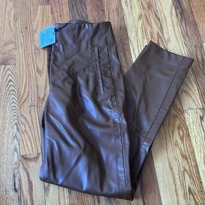 Zara brown leather pleated tailor dress pants